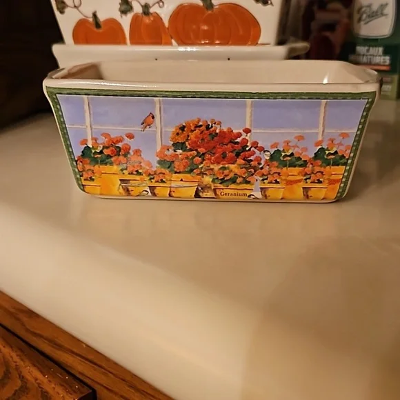 #203 Nantucket Loaf Pan Beige Ceramic Stoneware Mini Bakeware- Various Patterns - Picture 3 of 6